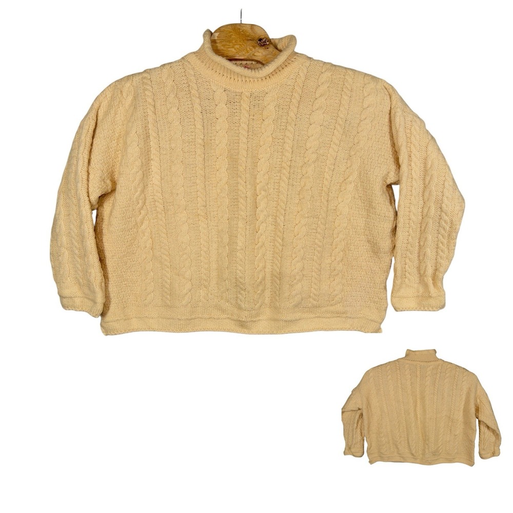 Vtg Irish Wool Oversize Cable Knit Sweater Womens Medium Made In Ireland Comfort